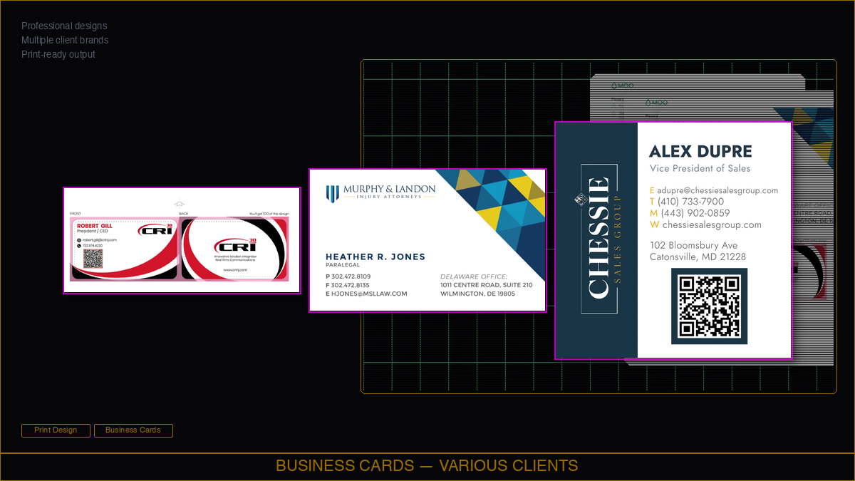 Business Cards — Various Clients