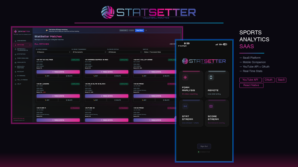 StatSetter — Sports Analytics SaaS
